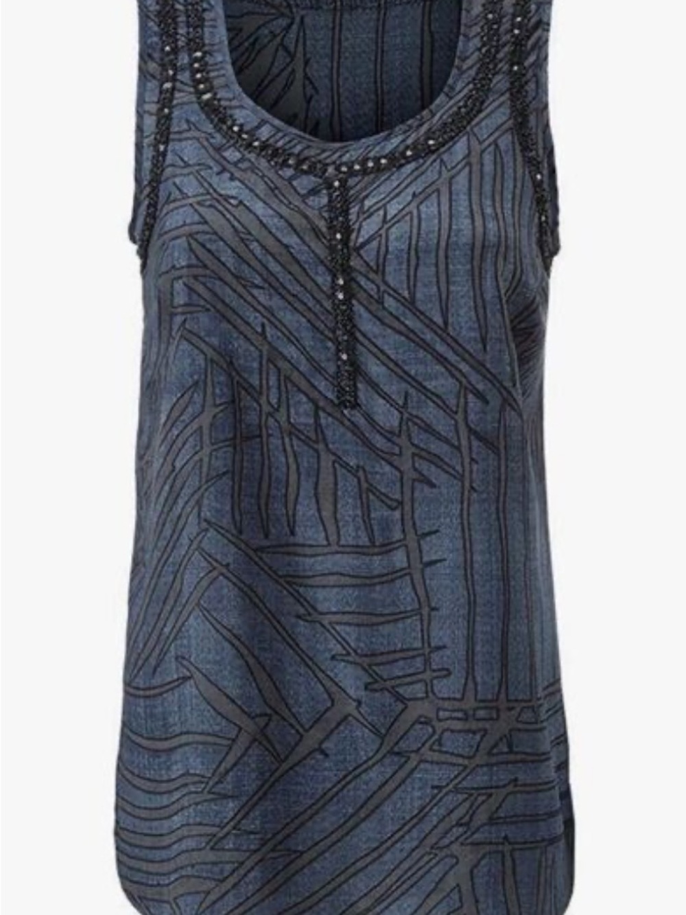 Cabi Sleeveless Beaded Scoop Neck Tank Top - Slate Blue